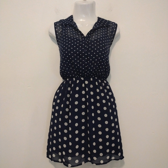 BeBop - Polka Dot Collar Sleeveless Mini Dress - Picture 2 of 16